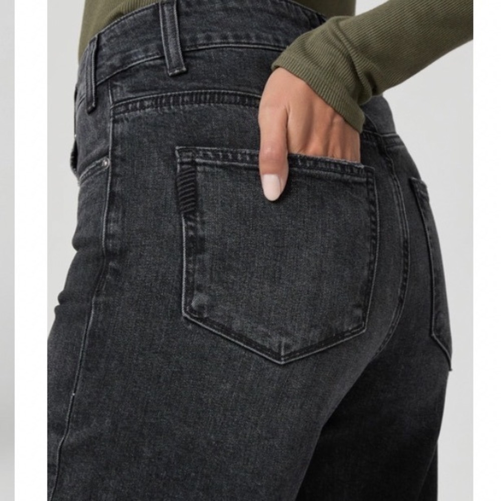 NEW Paige Sasha High Rise Wide Leg Jeans Viper Black Distressed Sz 32 - Picture 3 of 11